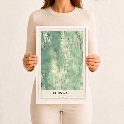 Cornwall, Vermont map print - 12 x 18 white Ayous wood frame