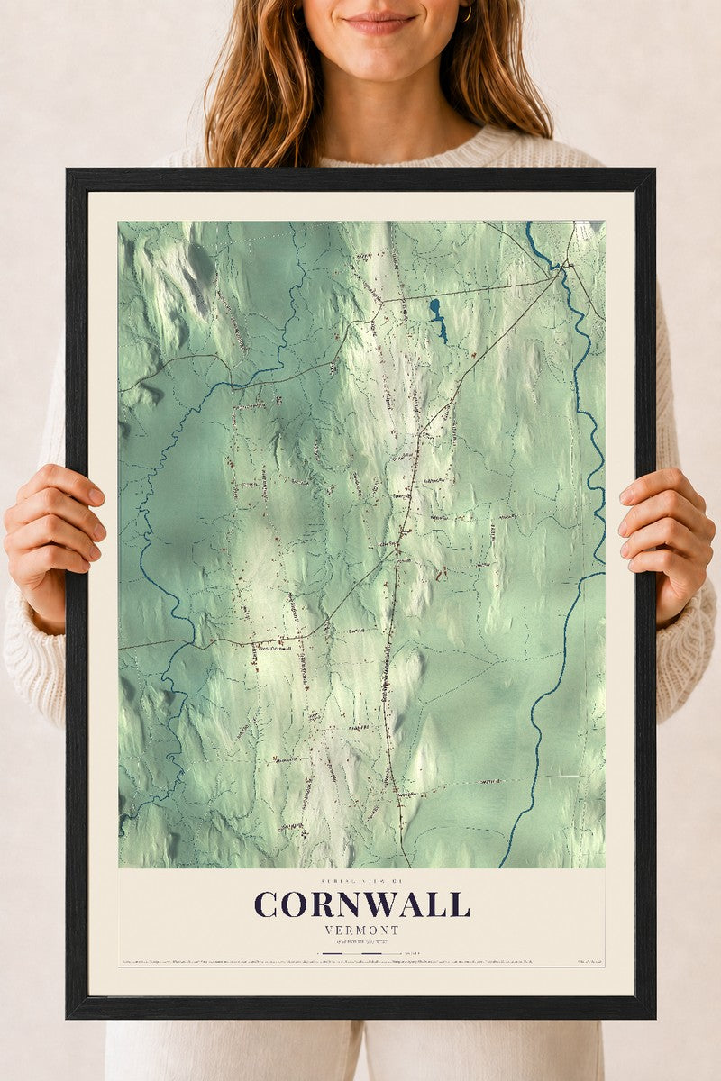 Cornwall, Vermont map print - 18 x 24 black Ayous wood frame