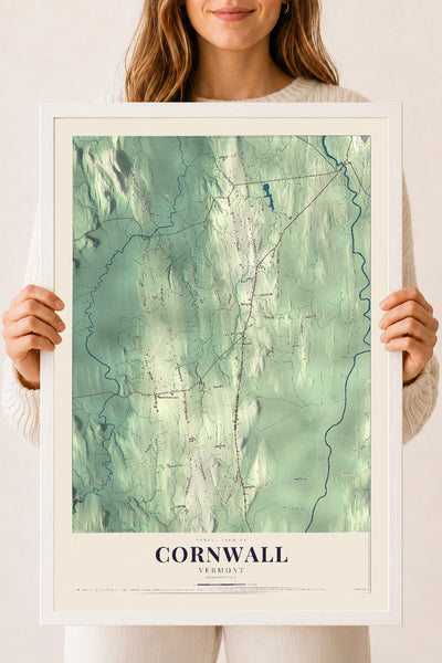Cornwall, Vermont map print - 18 x 24 white Ayous wood frame