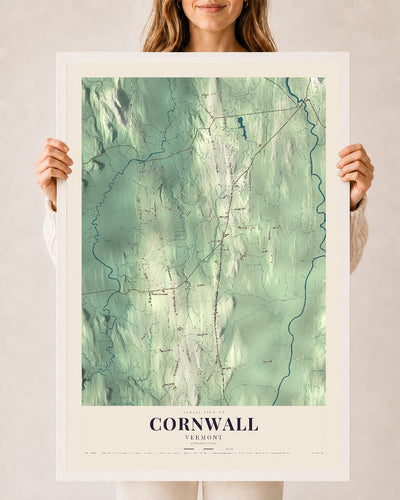 Cornwall, Vermont map print - 24 x 36 white Ayous wood frame