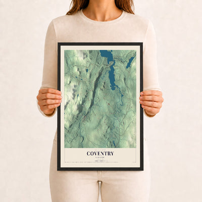 Coventry, Vermont map print - 12 x 18 black Ayous wood frame