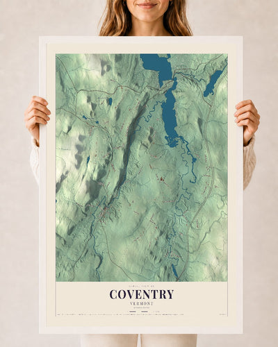 Coventry, Vermont map print - 24 x 36 white Ayous wood frame