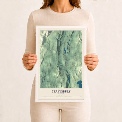 Craftsbury, Vermont map print - 12 x 18 white Ayous wood frame