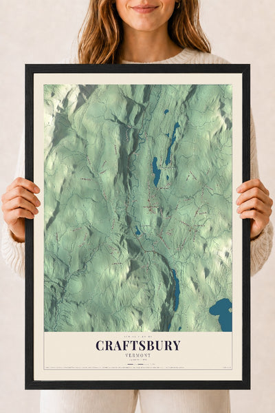 Craftsbury, Vermont map print - 18 x 24 black Ayous wood frame