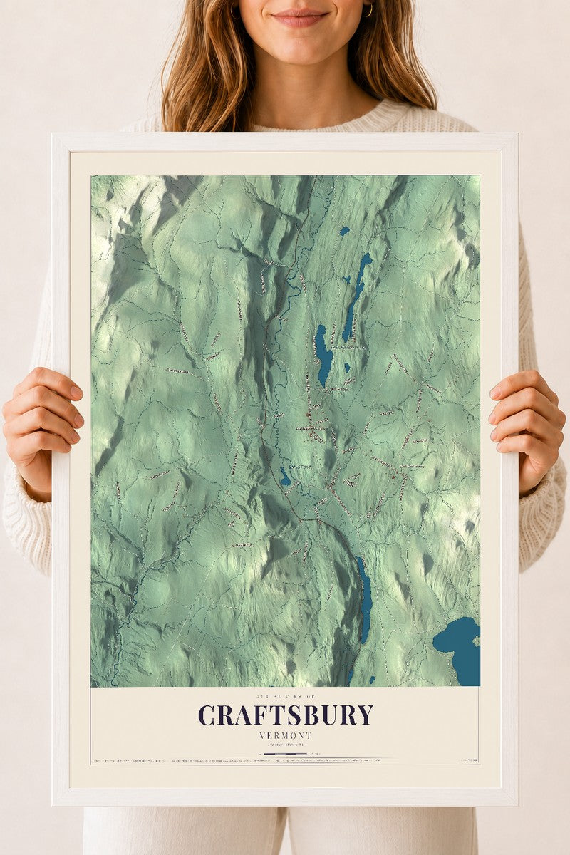 Craftsbury, Vermont map print - 18 x 24 white Ayous wood frame