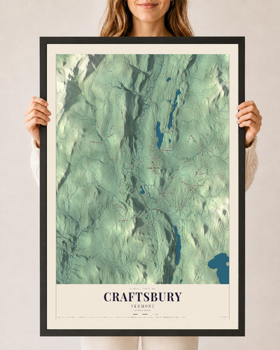 Craftsbury, Vermont map print - 24 x 36 black Ayous wood frame