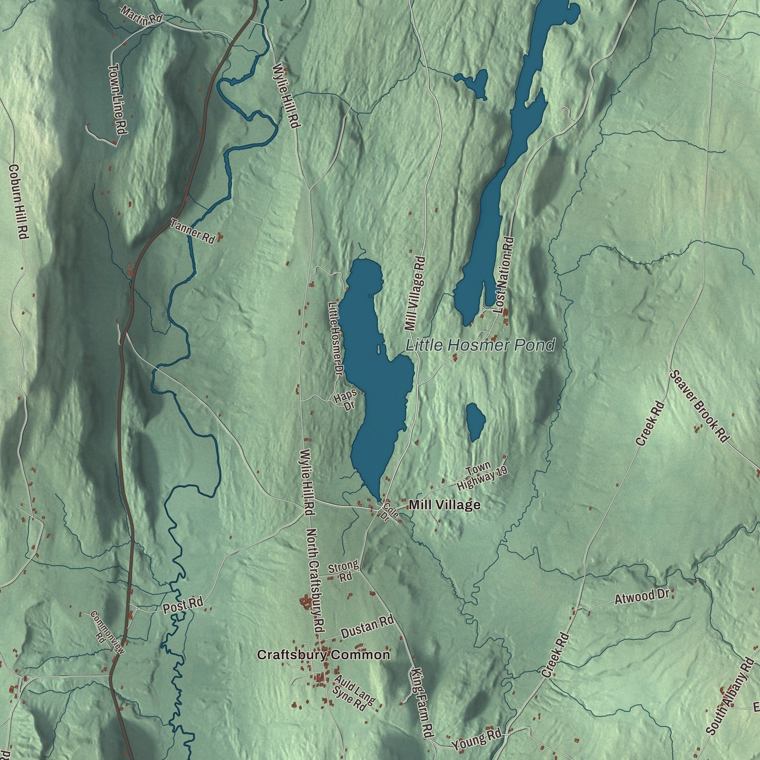 Terrain and local geography detail from the Craftsbury, Vermont map