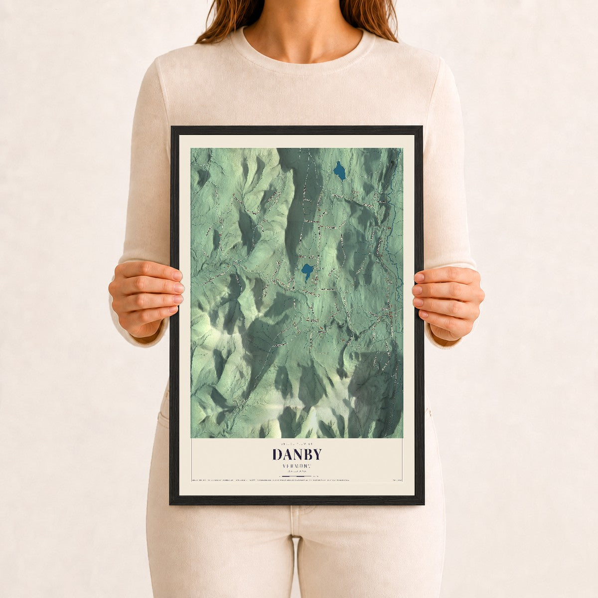 Danby, Vermont map print - 12 x 18 black Ayous wood frame