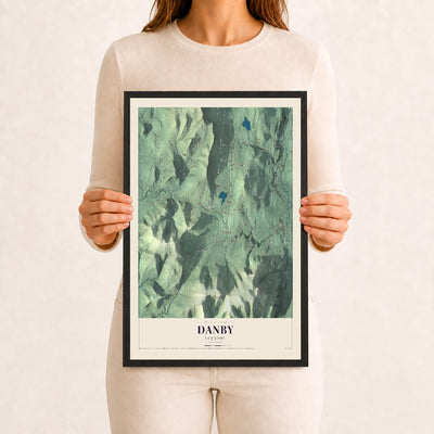 Danby, Vermont map print - 12 x 18 black Ayous wood frame