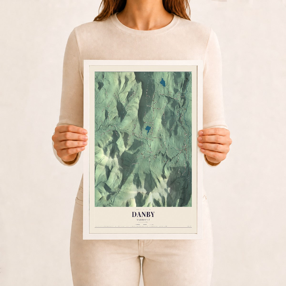 Danby, Vermont map print - 12 x 18 white Ayous wood frame