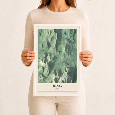 Danby, Vermont map print - 12 x 18 white Ayous wood frame