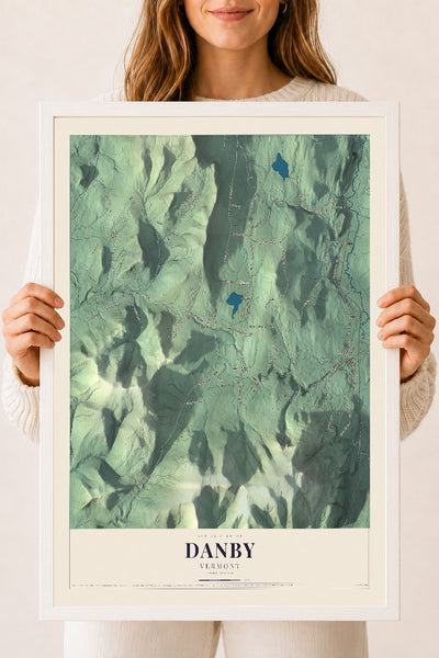 Danby, Vermont map print - 18 x 24 white Ayous wood frame