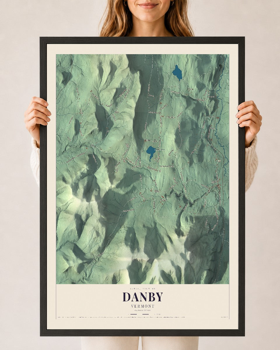 Danby, Vermont map print - 24 x 36 black Ayous wood frame