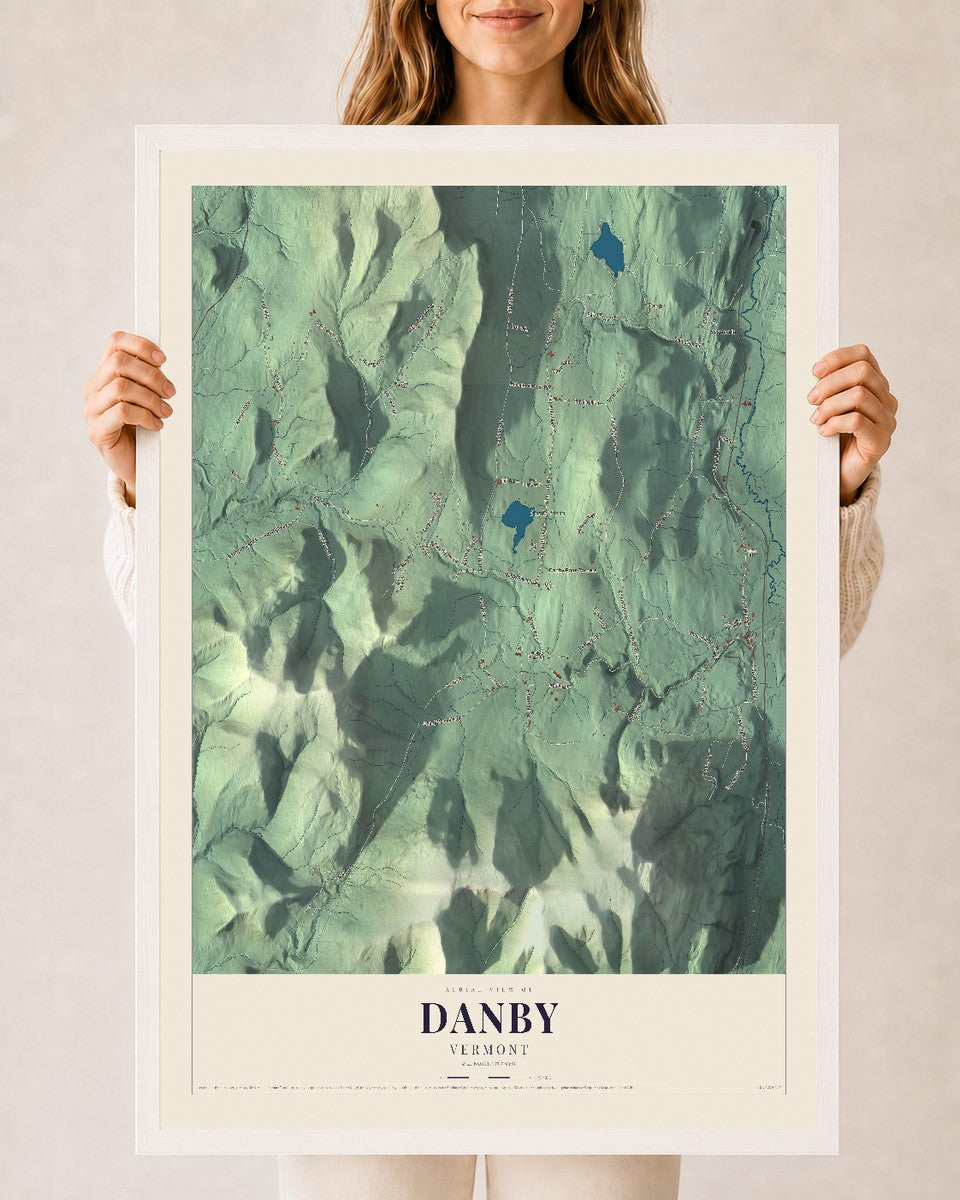 Danby, Vermont map print - 24 x 36 white Ayous wood frame