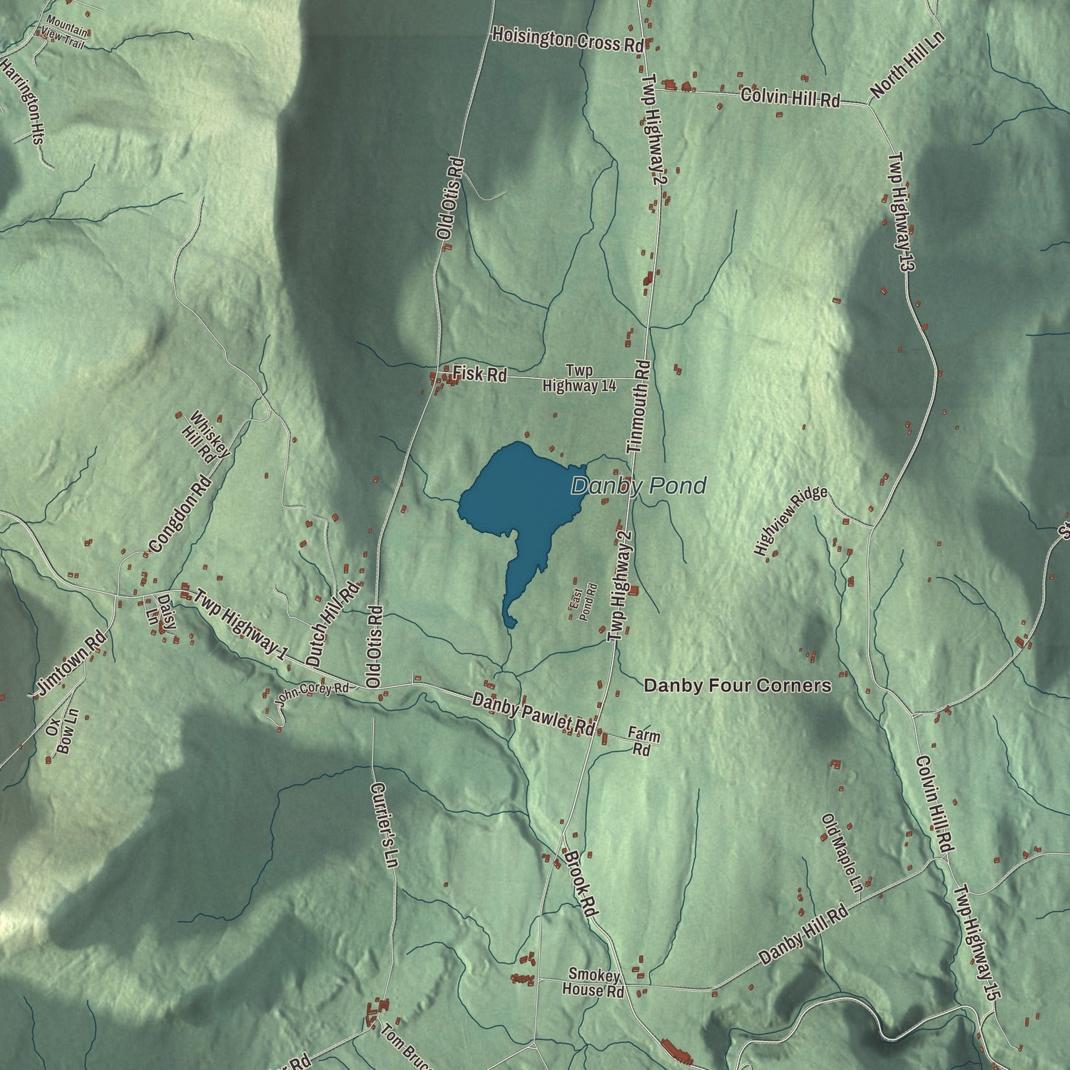Terrain and local geography detail from the Danby, Vermont map