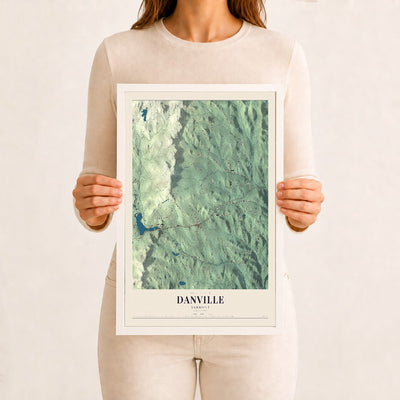 Danville, Vermont map print - 12 x 18 white Ayous wood frame