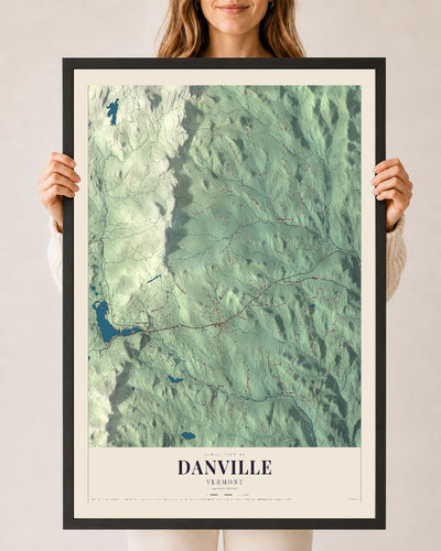 Danville, Vermont map print - 24 x 36 black Ayous wood frame