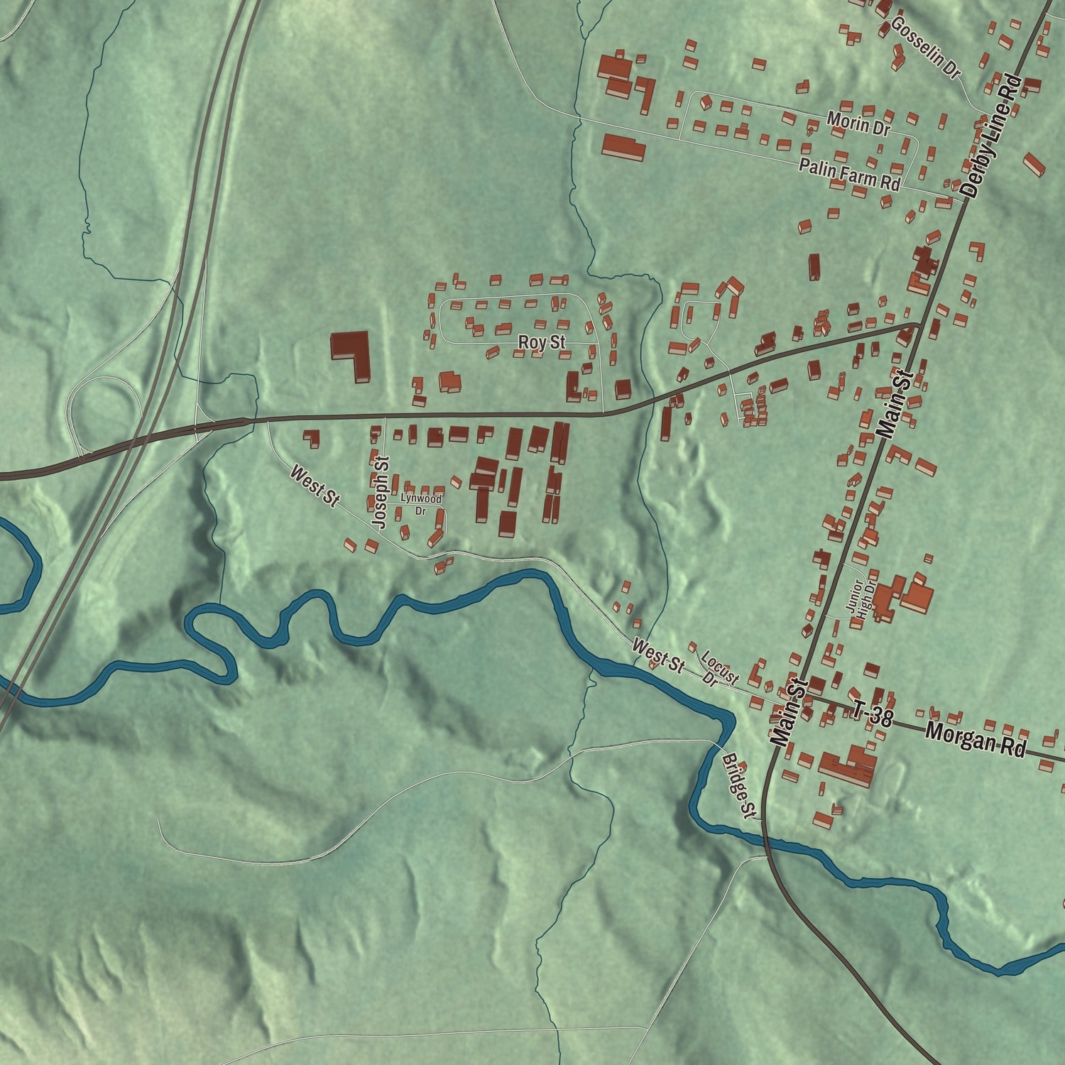 Street and neighborhood detail from the Derby Center, Vermont map