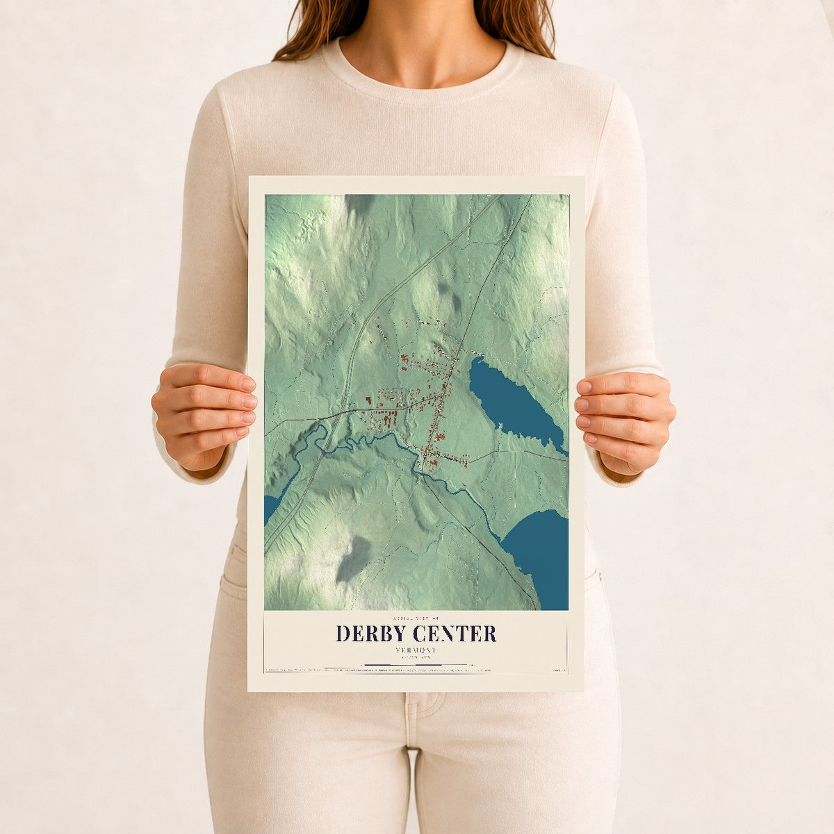 Derby Center, Vermont map print - 12 x 18 archival matte print