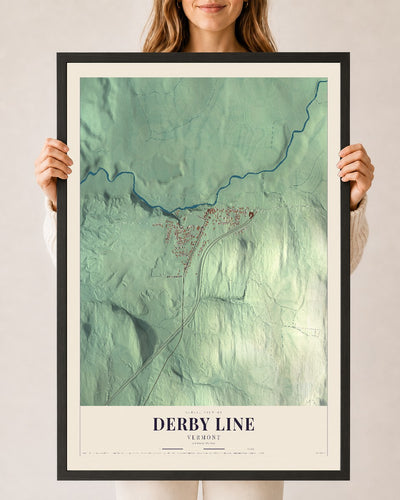 Derby Line, Vermont map print - 24 x 36 black Ayous wood frame