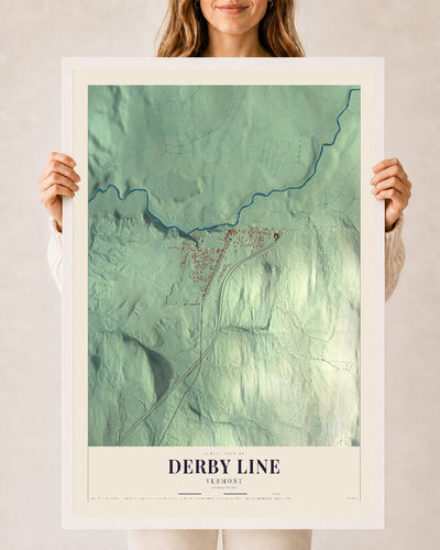 Derby Line, Vermont map print - 24 x 36 white Ayous wood frame
