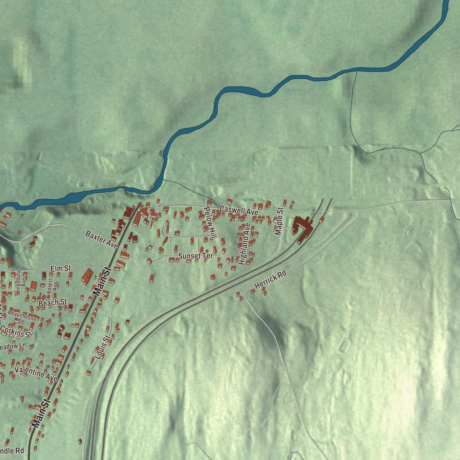 Terrain and local geography detail from the Derby Line, Vermont map
