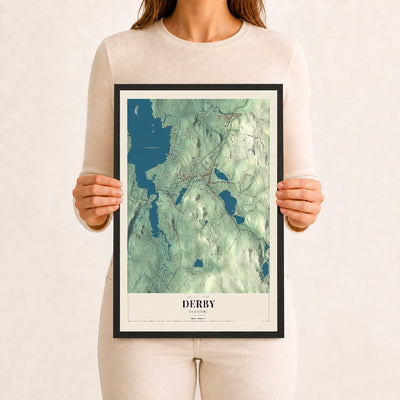 Derby, Vermont map print - 12 x 18 black Ayous wood frame
