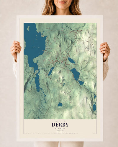 Derby, Vermont map print - 24 x 36 white Ayous wood frame