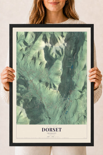 Dorset, Vermont map print - 18 x 24 black Ayous wood frame