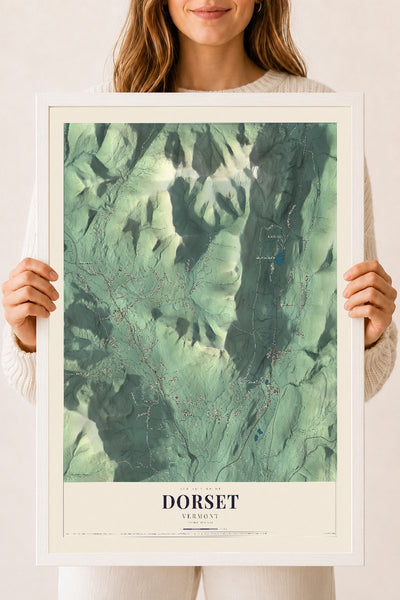 Dorset, Vermont map print - 18 x 24 white Ayous wood frame