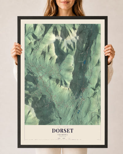 Dorset, Vermont map print - 24 x 36 black Ayous wood frame
