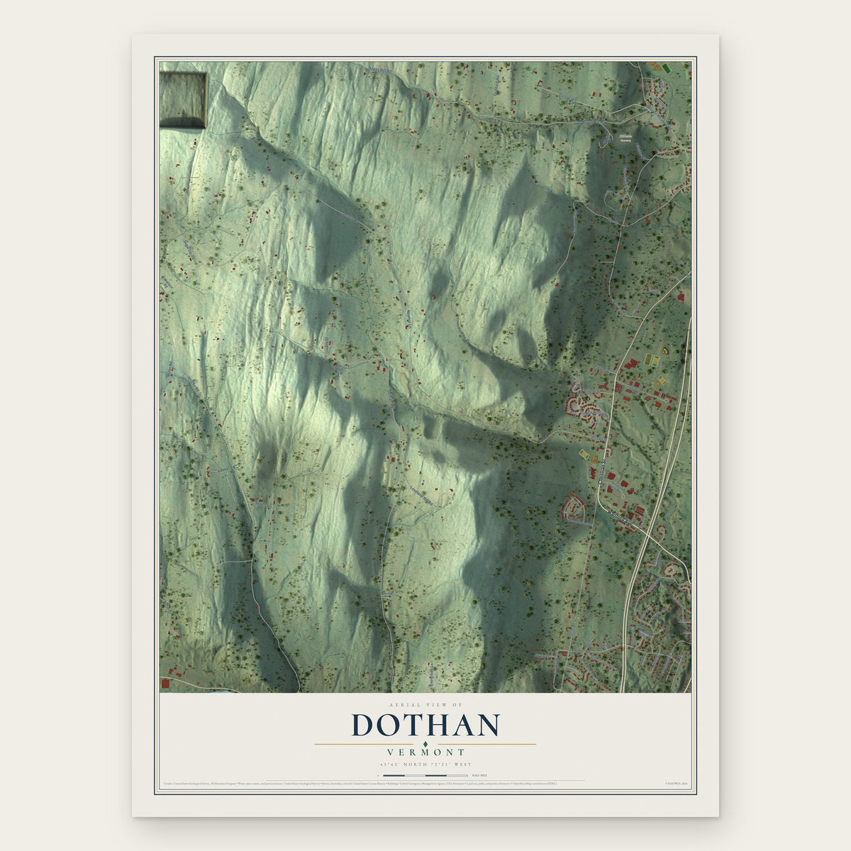 Dothan, Vermont map print, the full design