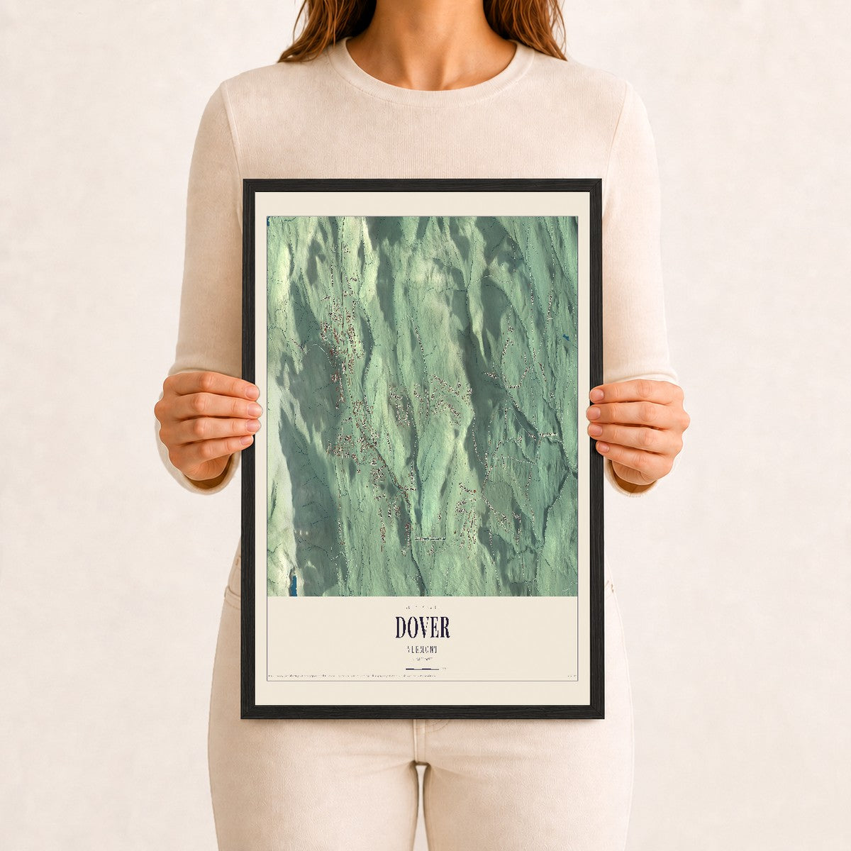 Dover, Vermont map print - 12 x 18 black Ayous wood frame