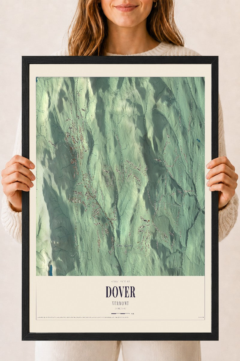 Dover, Vermont map print - 18 x 24 black Ayous wood frame