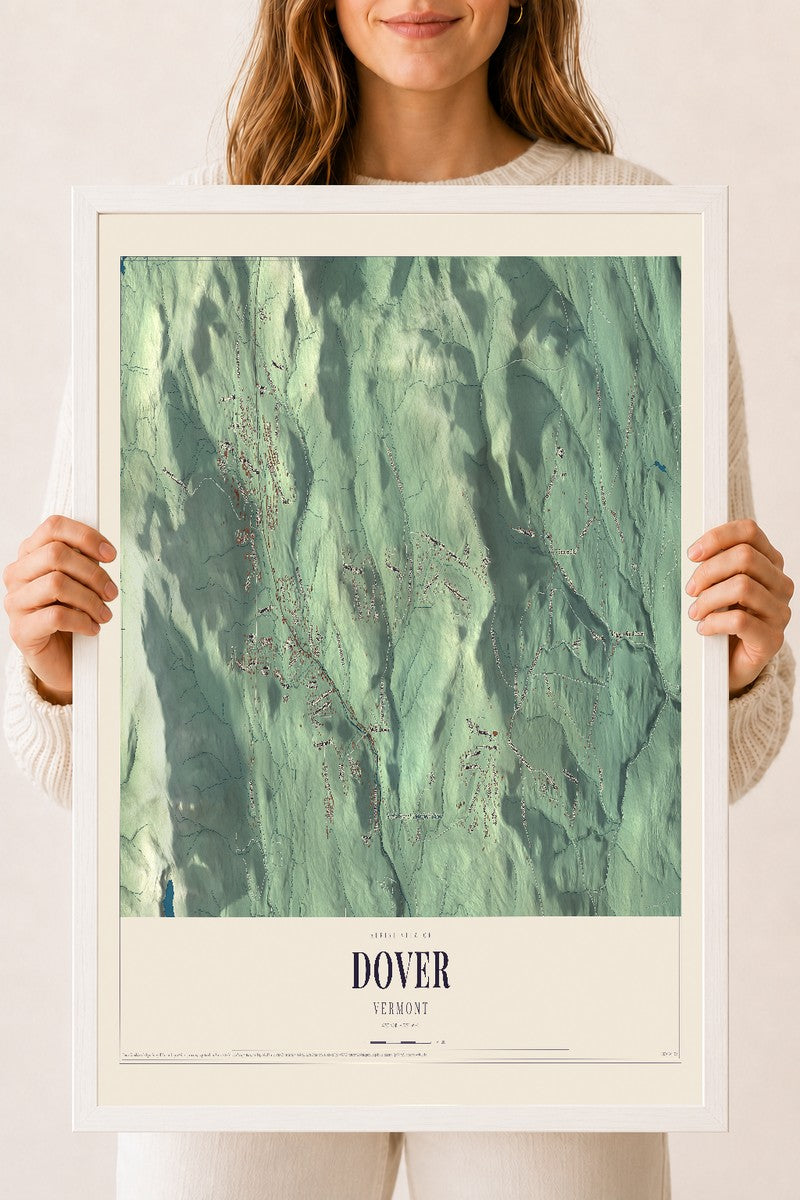Dover, Vermont map print - 18 x 24 white Ayous wood frame