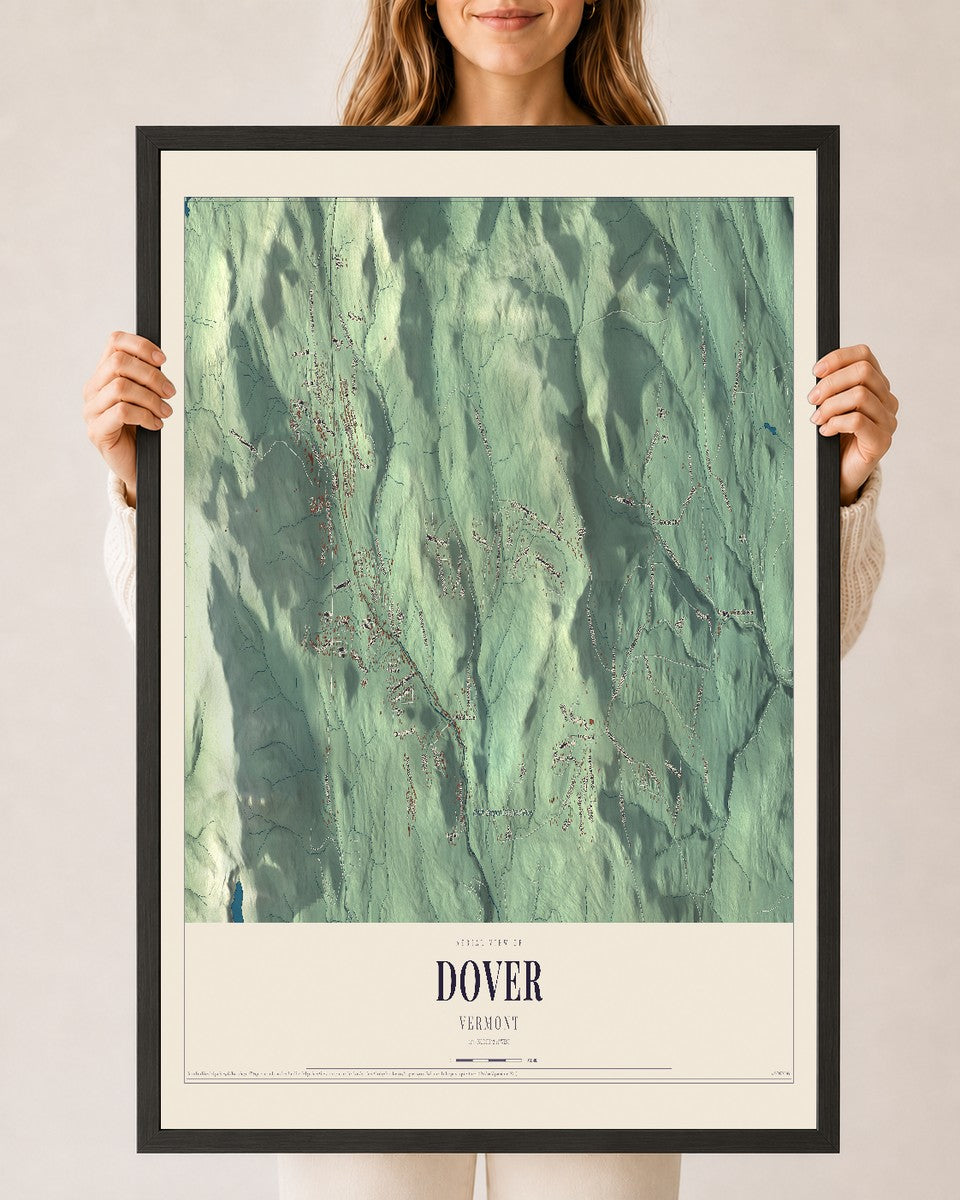 Dover, Vermont map print - 24 x 36 black Ayous wood frame