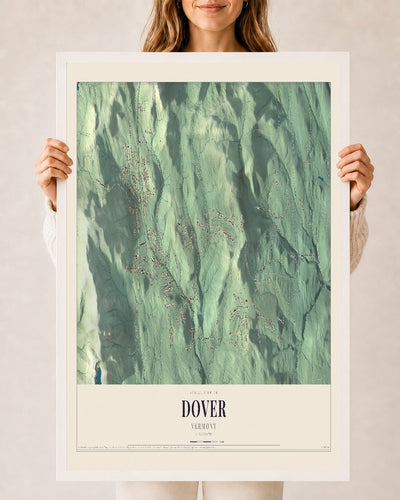 Dover, Vermont map print - 24 x 36 white Ayous wood frame