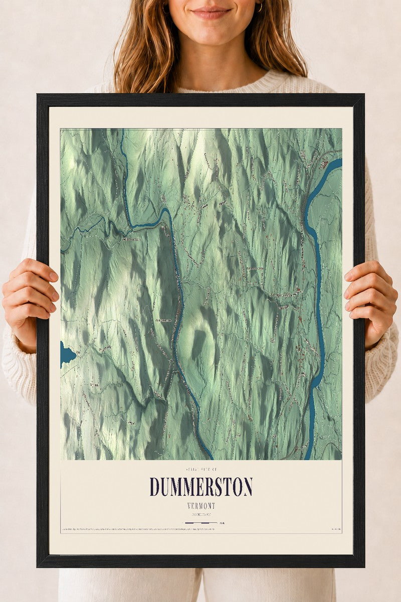 Dummerston, Vermont map print - 18 x 24 black Ayous wood frame