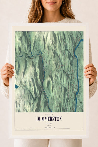 Dummerston, Vermont map print - 18 x 24 white Ayous wood frame