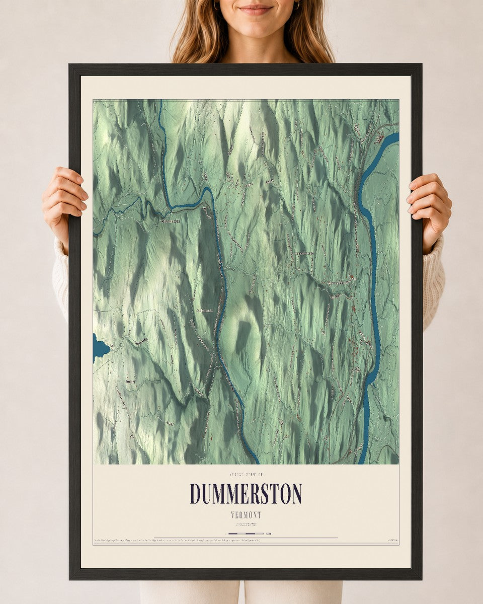 Dummerston, Vermont map print - 24 x 36 black Ayous wood frame