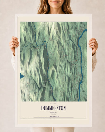 Dummerston, Vermont map print - 24 x 36 white Ayous wood frame