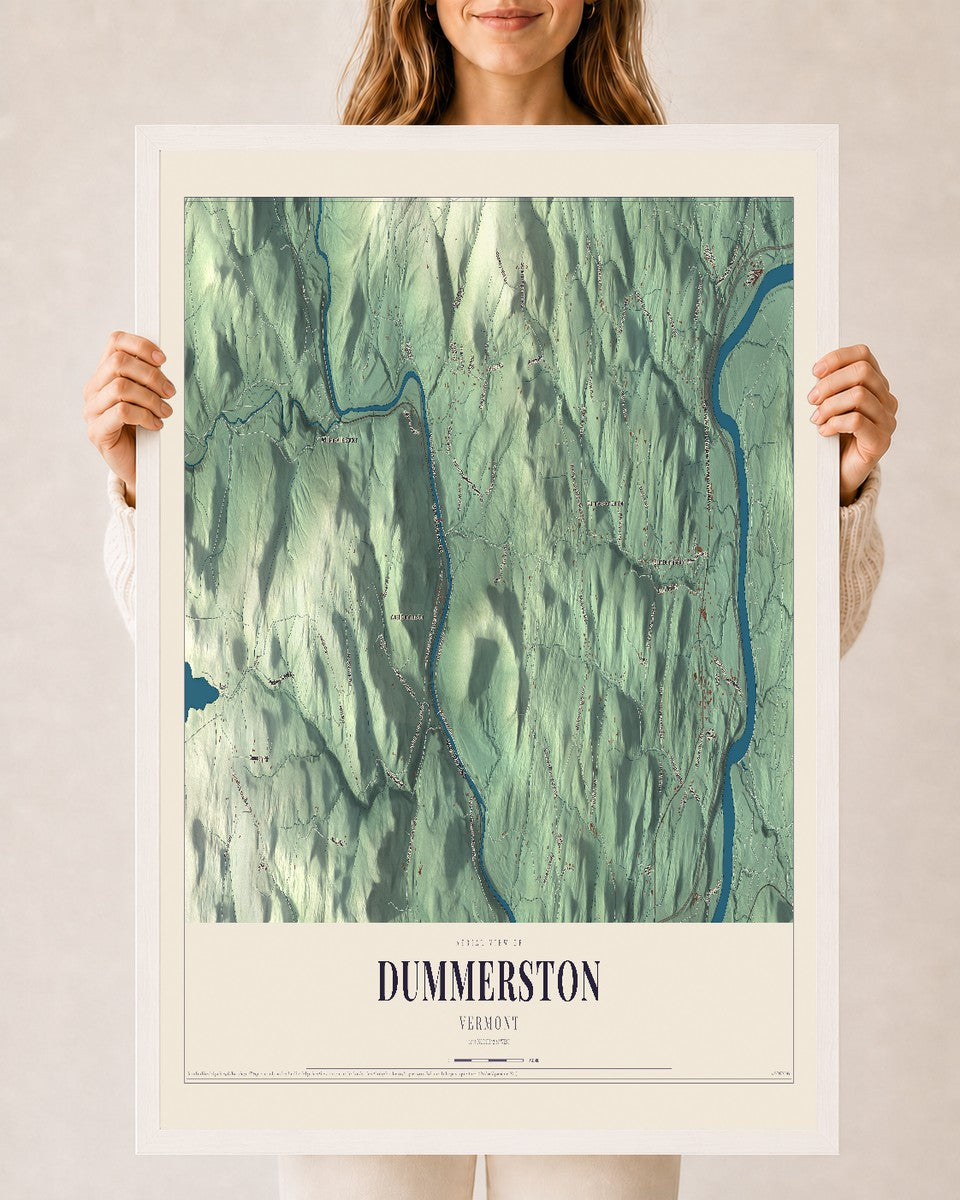 Dummerston, Vermont map print - 24 x 36 white Ayous wood frame
