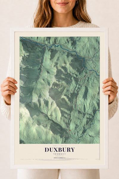 Duxbury, Vermont map print - 18 x 24 white Ayous wood frame