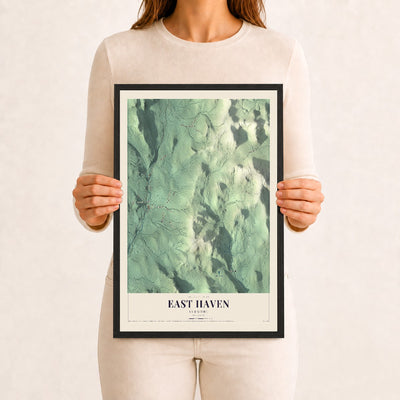 East Haven, Vermont map print - 12 x 18 black Ayous wood frame