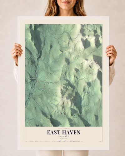 East Haven, Vermont map print - 24 x 36 white Ayous wood frame