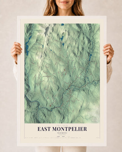 East Montpelier, Vermont map print - 24 x 36 white Ayous wood frame