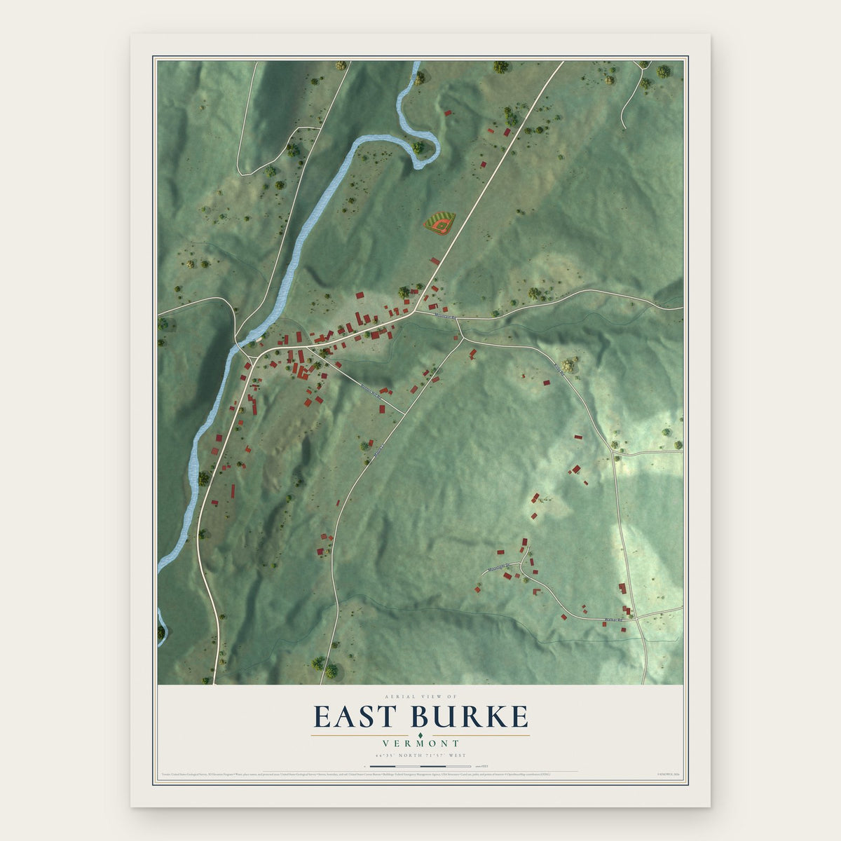 East Burke, Vermont map print, the full design