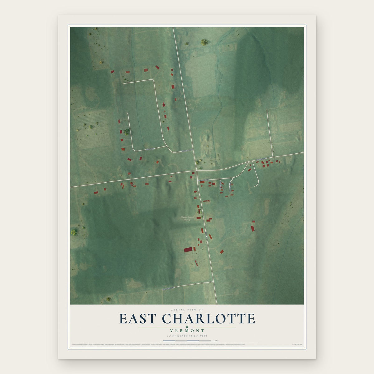 East Charlotte, Vermont map print, the full design