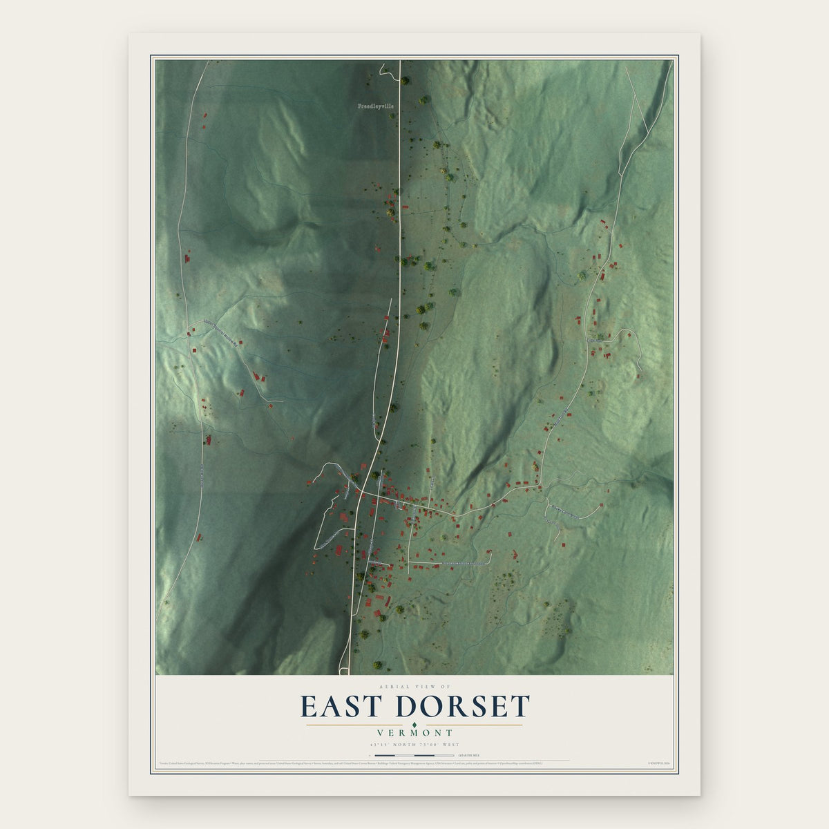 East Dorset, Vermont map print, the full design