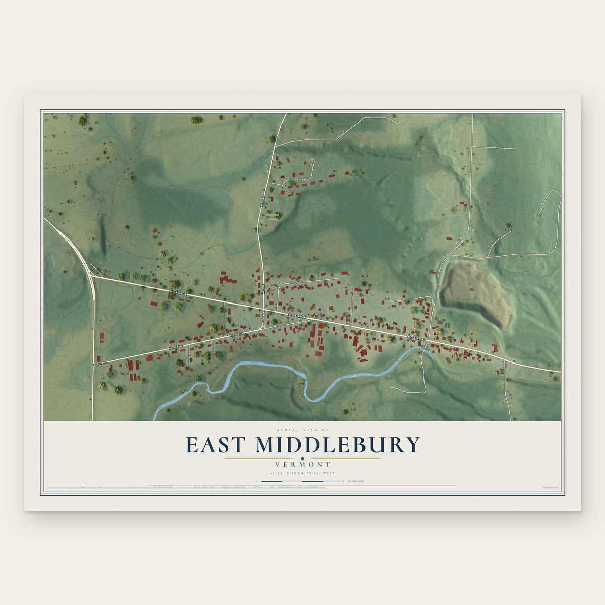 East Middlebury, Vermont map print, the full design